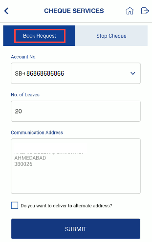 Indian Bank cheque book apply