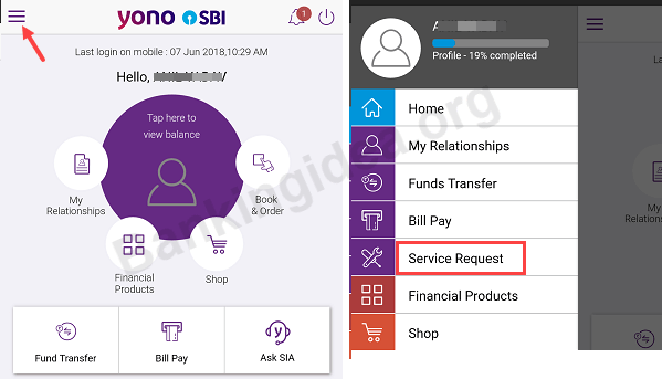 SBI YONO Service Request