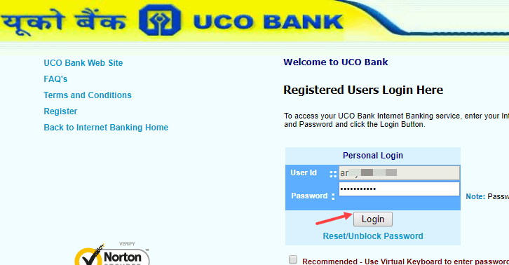 UCO net banking login