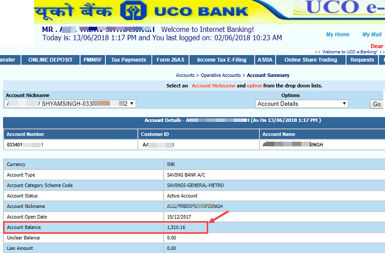 Check UCO Bank Account Balance Online