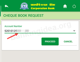 Request Corporation Bank Cheque Book online