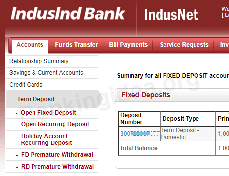 Indusind bank open fixed deposit online