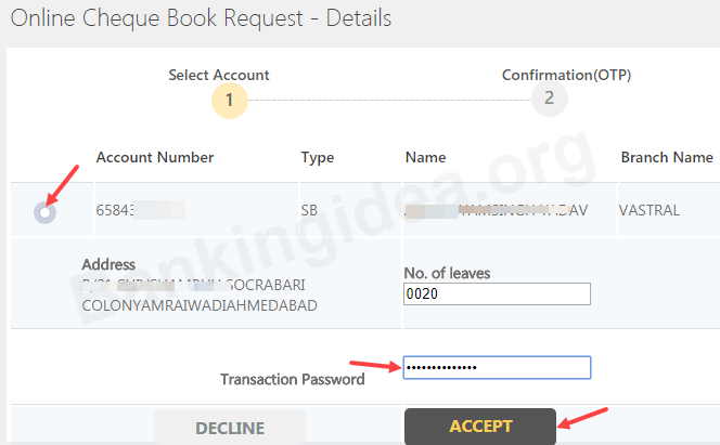 Indian Bank Cheque Book request online