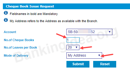 Allahabad bank Cheque Book request online