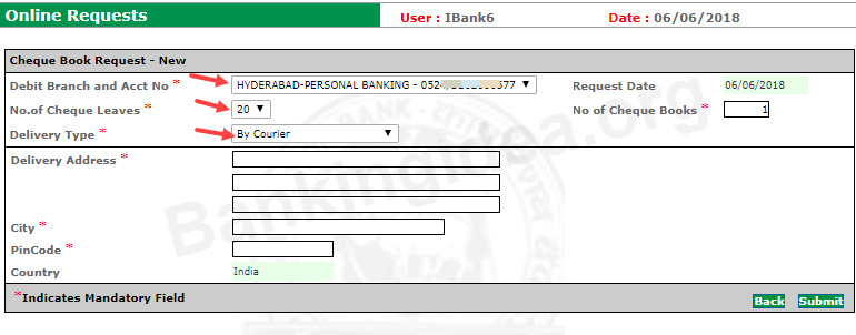 Request Corporation Bank Cheque Book online