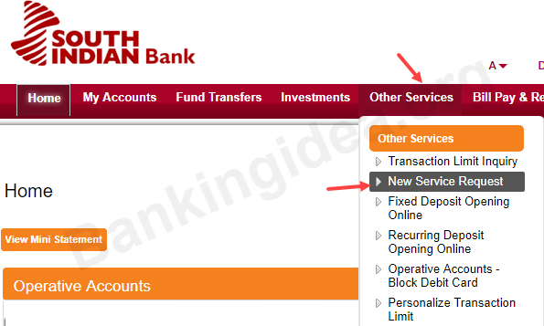 Cheque Book request South Indian Bank