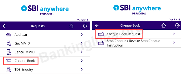 SBI Request Cheque Book Online