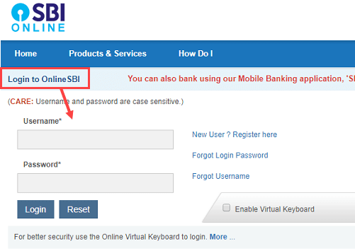 SBI net banking login