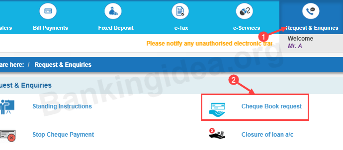 SBI Request Cheque Book Online