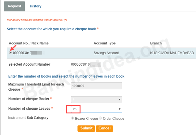 SBI Request Cheque Book Online
