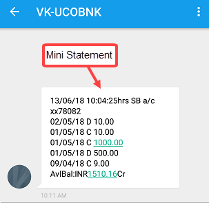 UCO Bank Mini Statement