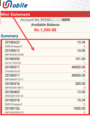 Union Bank of India Mini Statement