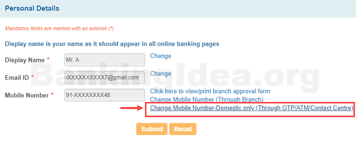 Change SBI registered mobile number online