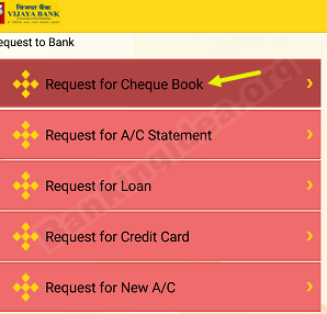 Vijaya Bank apply new Cheque book online
