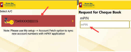 Vijaya Bank apply new Cheque book online