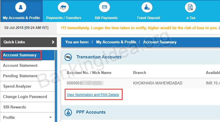 know pan card link SBI account or not