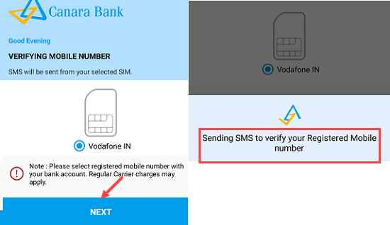 Canara Bank mobile banking registration