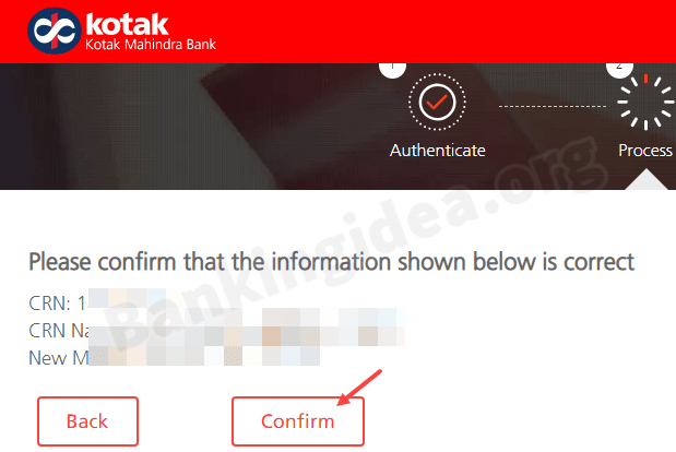 Kotak Bank change registered mobile number