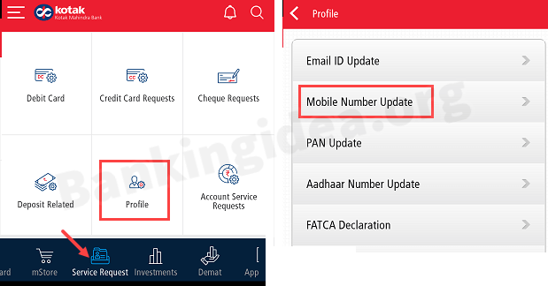 Kotak Bank change registered mobile number
