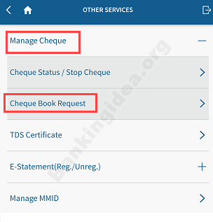 Yes Bank Cheque Book online request