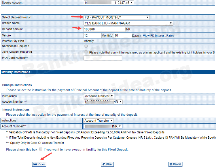 Yes Bank FD open online