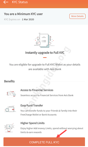 Complete FreeCharge Full KYC online (For Axis Bank Customers)