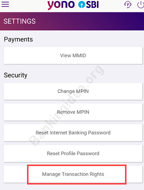 SBI transaction rights