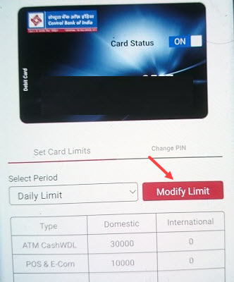 Central Bank of India Debit Card for International Payment