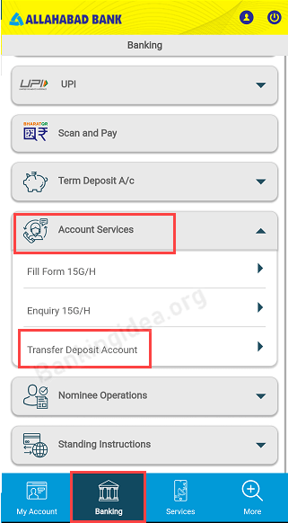 Transfer Allahabad Bank Account To Another Branch Online