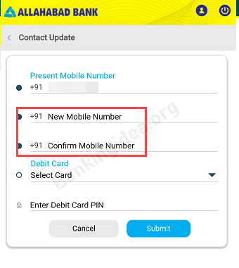 change Online Allahabad Bank Mobile number