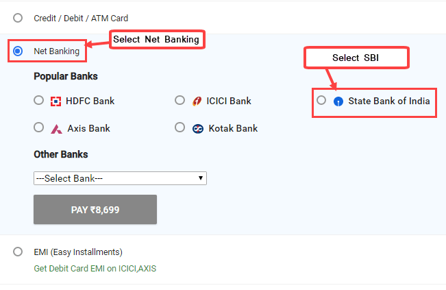 pay online SBI net banking