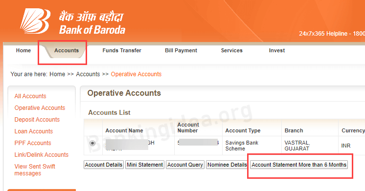 Bank of Baroda statement