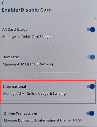 Activate federal bank debit card international transactions