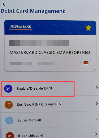 Activate federal bank debit card international transactions