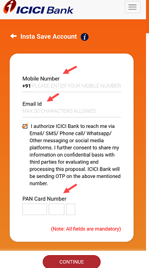 ICICI open account online
