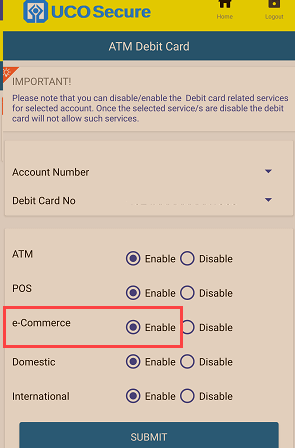 uco ATM debit card online transaction