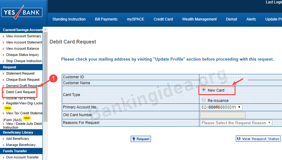 Yes bank debit card apply online
