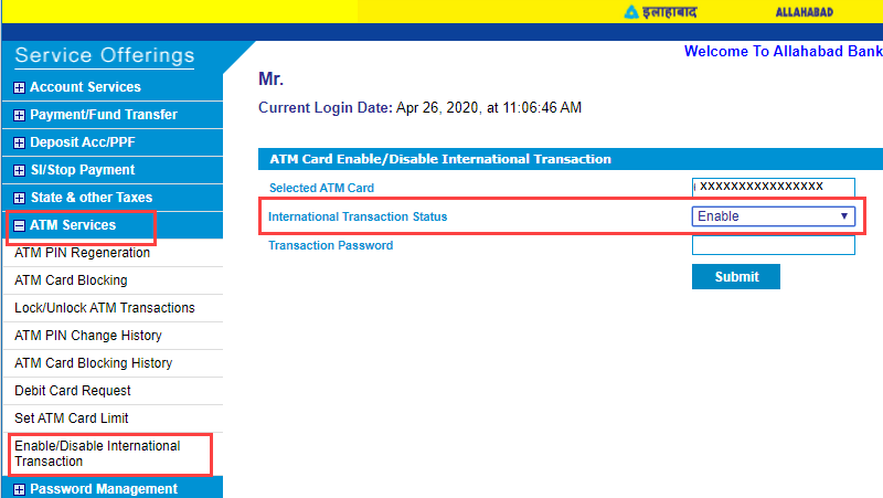 Allahabad Bank International Usage