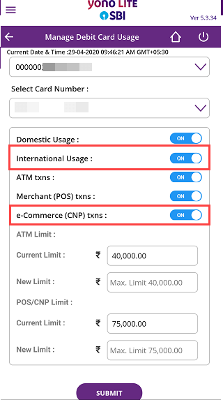 SBI International transactions usage