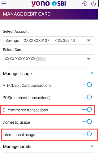 SBI International transactions usage
