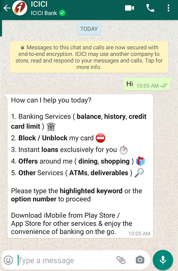 ICICI WhatsApp Banking
