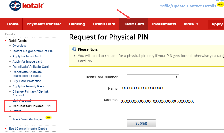 generate Kotak ATM PIN Online