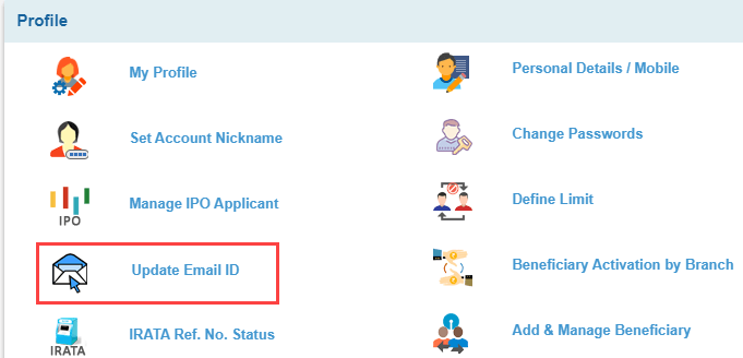 SBI YONO change register email ID