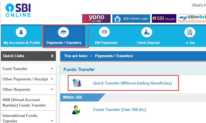 SBI Quick Transfer