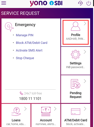 SBI YONO Profile section