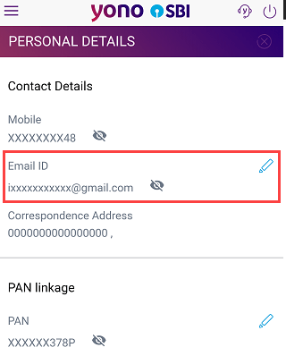 SBI YONO change register email ID