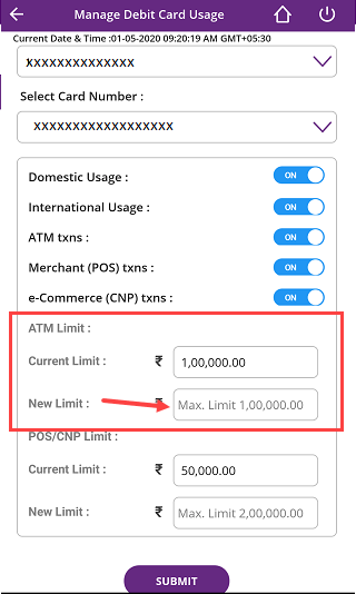 SBI ATM limit change