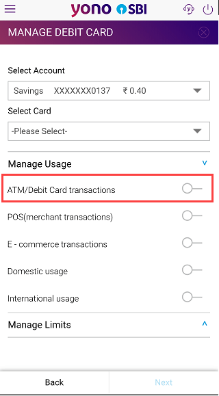 SBI ATM transaction ON OFF