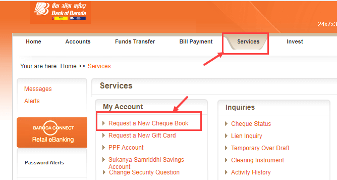 Apply Bank of Baroda Cheque Book Online