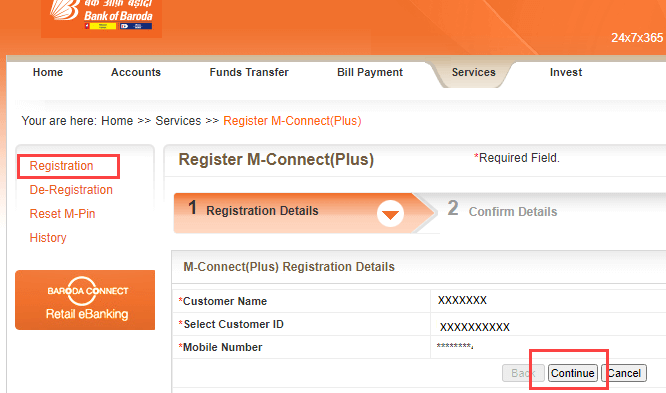 Bank of Baroda Mobile banking M connect plus registration